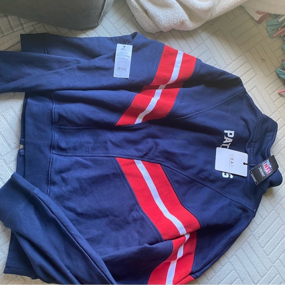 NFL Patriots Navy Sweatshirt with Red and White Stripes